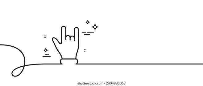 Horns hand line icon. Continuous one line with curl. Two fingers palm sign. Gesture symbol. Horns hand single outline ribbon. Loop curve pattern. Vector