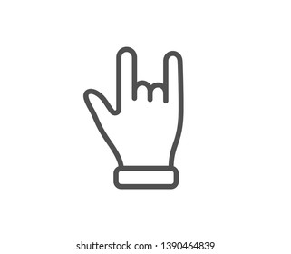 Horns hand line icon. Two fingers palm sign. Gesture symbol. Quality design element. Linear style horns hand icon. Editable stroke. Vector