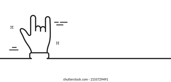 Icono de la línea de la mano de los bocinas. Signo de palma de dos dedos. Símbolo gesto. Fondo mínimo de la ilustración de línea. Banner de patrón de icono de la línea de la mano de los bocinas. Concepto de plantilla web blanca. Vector