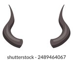 Horns. Hunting trophy. Vector horned wild animal. Pairs of antlers. Vector illustration of hunted animal, wildlife decoration concept