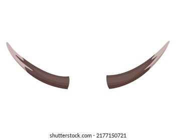 Horns. Hunting trophy. Vector horned wild animal. Pairs of antlers. Vector illustration of hunted animal, wildlife decoration concept