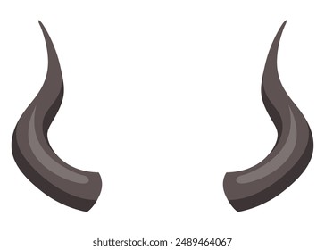 Horns. Hunting trophy. Vector horned wild animal. Pairs of antlers. Vector illustration of hunted animal, wildlife decoration concept