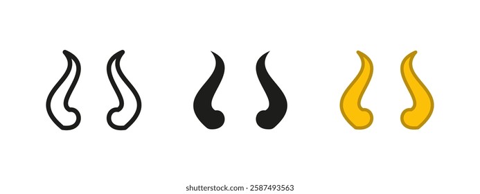 Horns icon. Animal antlers symbol. Bull head vector illustration. Deer sign. Devil horn silhouette pictogram. Beast and mammal concept.