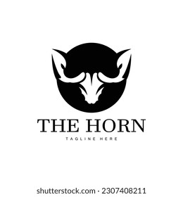 Horns Logo, Long Horned Texas Bull Bull Vector, West Country Old Vintage Design, Silhouette Illustration Icon