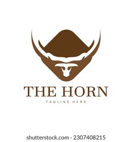 Horns Logo, Long Horned Texas Bull Bull Vector, West Country Old Vintage Design, Silhouette Illustration Icon