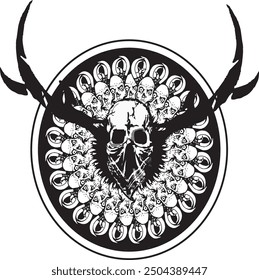 horns and skul in unique circular blackening background