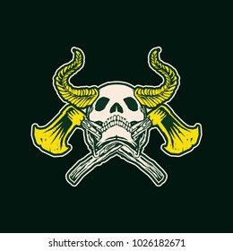 horns skull with cross axe sport logo