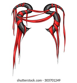 Horns with tapes.Element.White background.