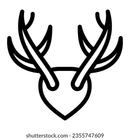 Horns as trophy line icon, hunting and decoration concept, mounted antlers horn vector sign on white background, outline style icon for mobile concept and web design. Vector graphics