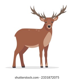 Horny Deer, True Deer, Red Deer, Fallow Deer icon. Wild forest animal of Europe, America and Scandinavia with big horns. Flat vector illustration isolated on white background.