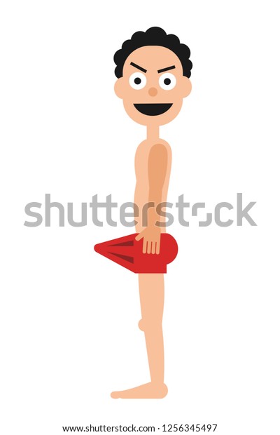 勃起した角状の裸の男性 男性は下着やパンツの下にペニスを立てて覆っている ベクターイラスト 漫画スタイル のベクター画像素材 ロイヤリティフリー