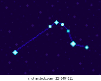 Horologium constellation in pixel art style. 8-bit stars in the night sky in retro video game style. Cluster of stars and galaxies. Design for applications, banners and posters. Vector illustration