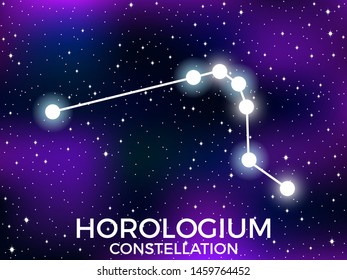 Horologium constellation. Starry night sky. Zodiac sign. Cluster of stars and galaxies. Deep space. Vector illustration