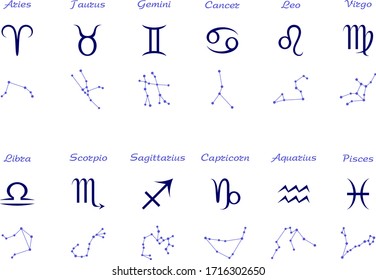 Horoscope, 12 zodiacal signs in vector. 