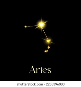 Horoscope Aries Constellations of the zodiac sign from a golden texture on a black background