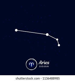 Horoscope.  Aries. Zodiac Icon. Zodiac constellation. Vector Illustration on blue background