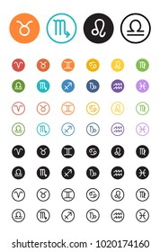 Horoscope, astrology, astrological signs, symbols, icons, vector illustration collection set
