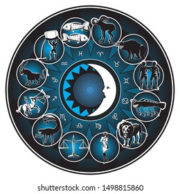 Horoscope and astrology circle zodiac with twelve signs vector. Isolated background. esp 10