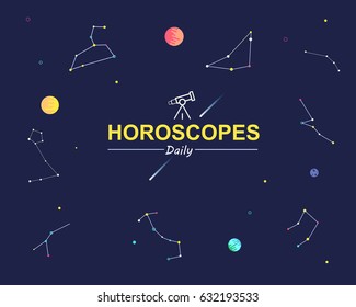 Horoscope Astrology Zodiac Sign minimal outline Myth Stars Symbol Concept background.