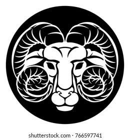 Horoscope astrology zodiac signs, circular Aries ram symbol