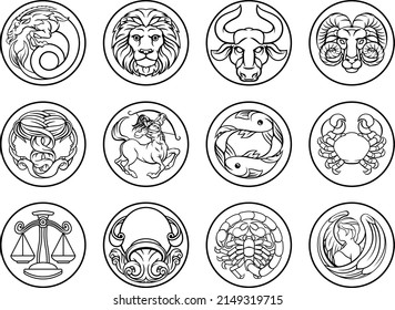 Horoscope astrology zodiac star signs icon symbols set