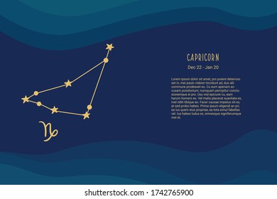 Horoscope background. Capricorn zodiac sign. Horoscope vector background. Capricorn constellations