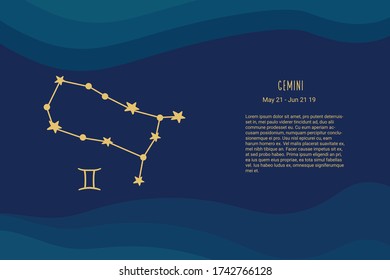 Horoscope background. Gemini sign. Vector horoscope background. Gemini constellations.
