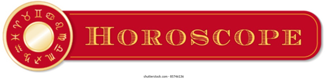 Horoscope Banner. Astrology symbols of zodiac, gold circle, red background: Aquarius, Aries, Cancer, Capricorn, Gemini, Leo, Libra, Pisces, Sagittarius, Scorpio, Taurus, Virgo. EPS8 compatible.
