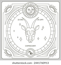 Horoscope capricorn card design illustration. Tattoo design.