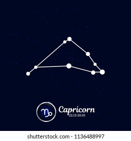 Horoscope. Capricorn. Zodiac Icon. Zodiac constellation. Vector Illustration on blue background