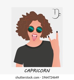 Horoscope for Capricorn. Capricorn zodiac sign. The girl shows a goat gesture.