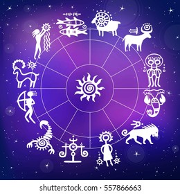 Horoscope circle. A background - the night star sky. Vector illustration.