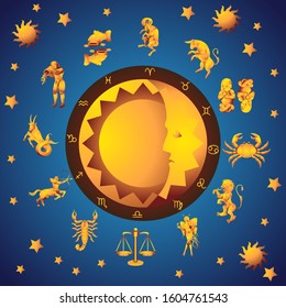 The horoscope circle with twelve signs of the zodiac on an isolated background. Vector image. eps 10