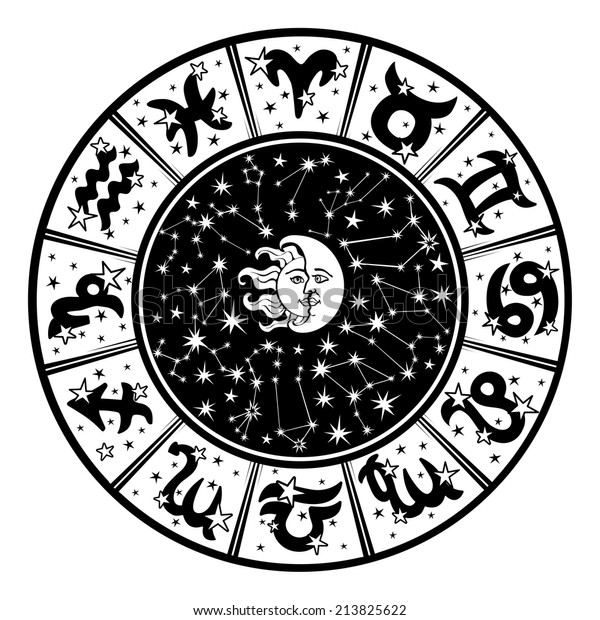 Horoscope Circle Zodiac Signs Constellations Zodiacinside Stock Vector ...