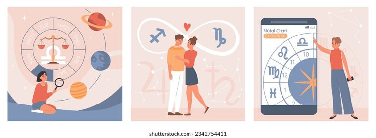 Horoscope composition set with zodiac symbols flat isolated vector illustration