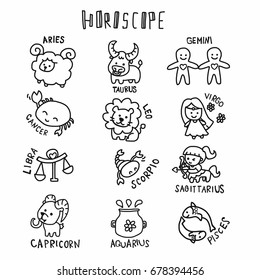 Horoscope cute cartoon vector illustration