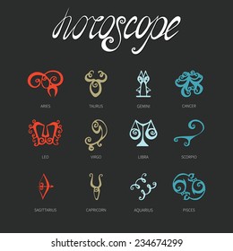 horoscope doodle icons set (stylization) color