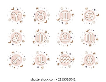 Horoscope elements vector - Zodiac astrology signs set. Esoteric symbols for logo or icons. Isolated on white background.