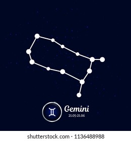 Horoscope.  Gemini. Zodiac Icon. Zodiac constellation. Vector Illustration on blue background