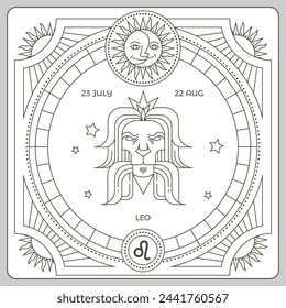 Horoscope leo card design illustration. Tattoo design.