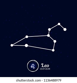 Horoscope. Leo.  Zodiac Icon. Zodiac constellation. Vector Illustration on blue background