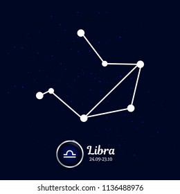 Horoscope. Libra.  Zodiac Icon. Zodiac constellation. Vector Illustration on blue background