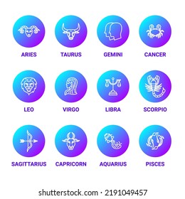 Horoscope Line Icons Set Colorful. Vector Thin Outline Symbols.