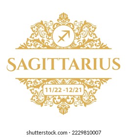 Horoscope ornamental Sagittarius framed sign, vector