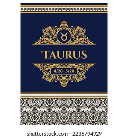 Horoscope ornamental Taurus framed sign, vector