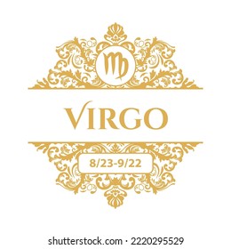 Horoscope ornamental Virgo framed sign, vector