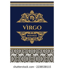 Horoscope ornamental Virgo framed sign, vector