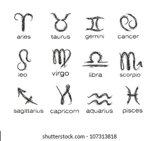 Horoscope paint brush zodiac vector signs