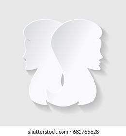 Horoscope paper cut style. Concept for Gemini. Vector illustration.