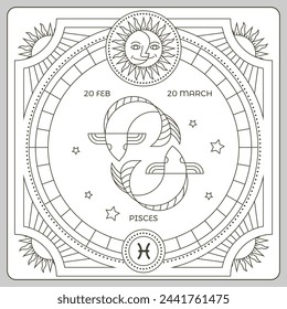 Horoscope pisces card design illustration. Tattoo design.